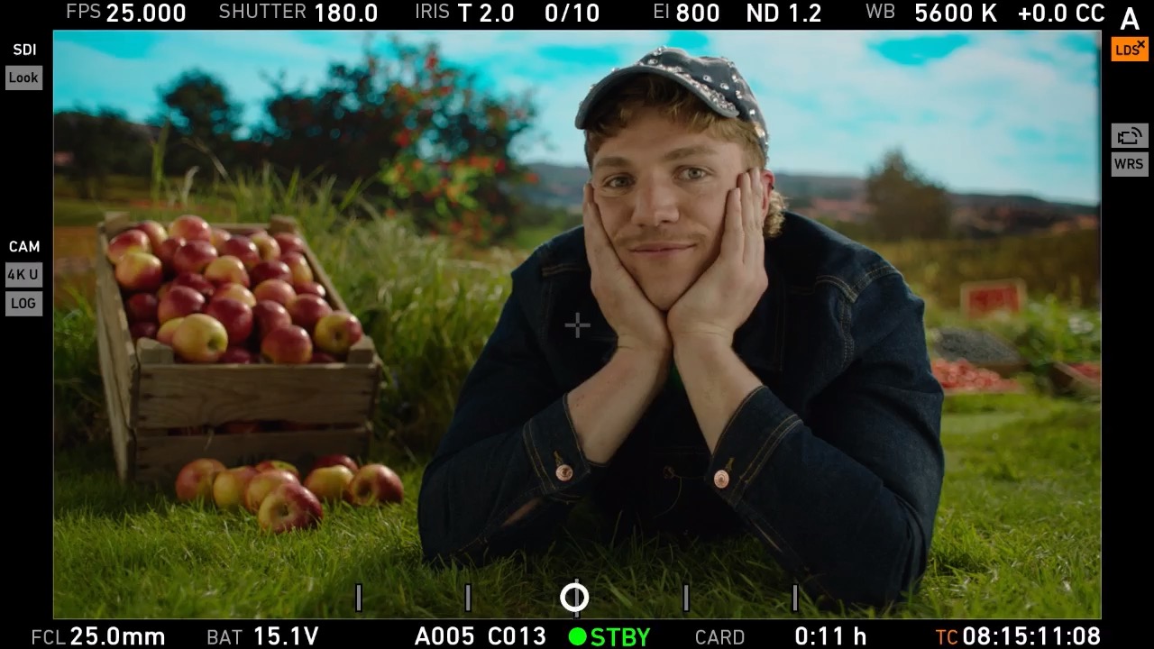 Actor in camera on set of Keelings Unreal Engine, LED Wall, Virtual Production shoot.