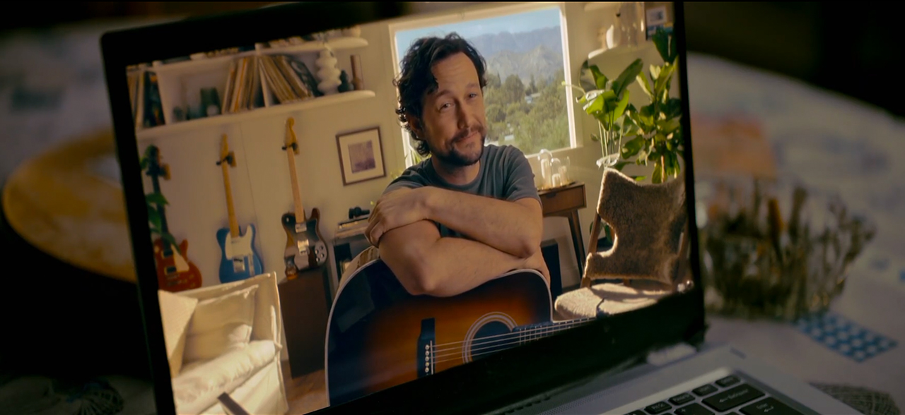 Joseph Gordon-Levitt performing a music scene from Flora and Son, filmed in Dublin using virtual production LED environments by High Res.