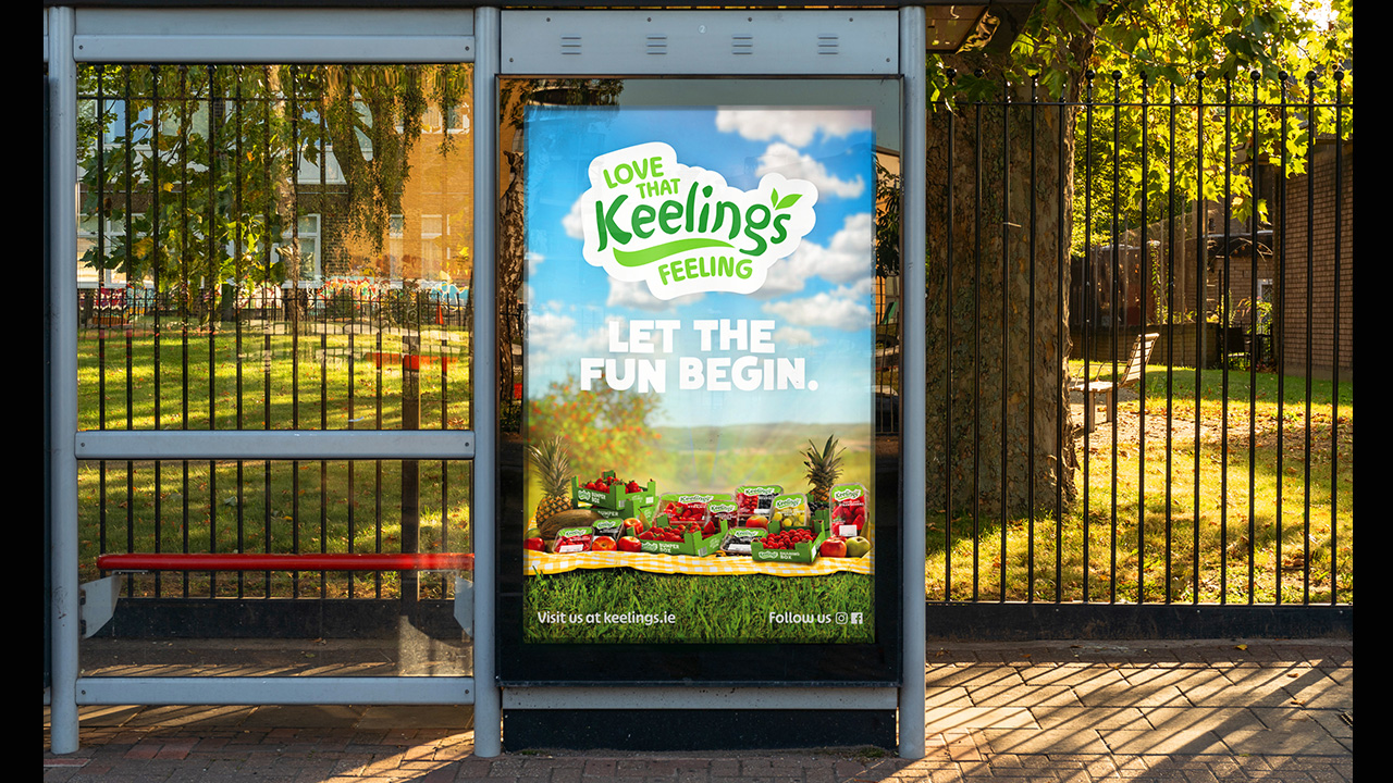 Finished Keelings Commercial poster seen at a Dublin bus stop.